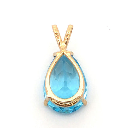 Designer 14K Yellow Gold Pear Shaped Blue Topaz Statement Drop Pendant