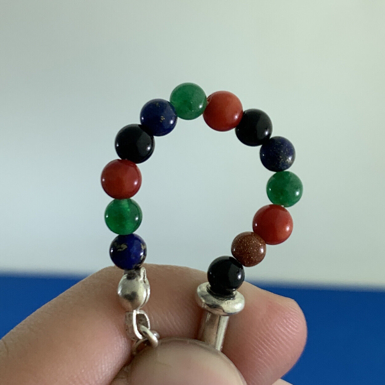 Estate Mixed Stone Colorful Beaded 950 Fine Silver Bracelet