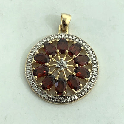 Designer Vermeil 925 Sterling Silver Oval Garnets Diamond Accent Round Pendant