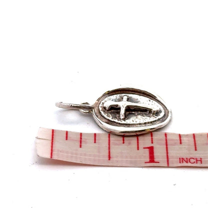 Designer 925 Sterling Silver Oval Wax Seal Cross Crucifix Petite Charm Pendant