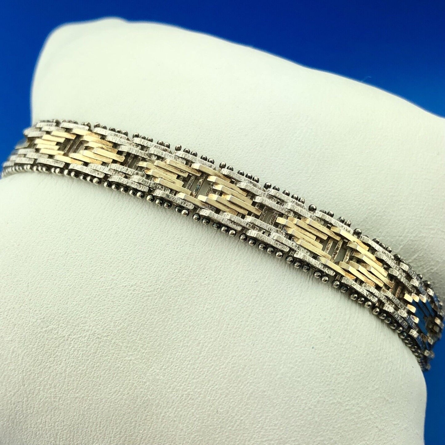 Designer Milor Italy 925 Sterling Silver Gold Two Toned Diamond Cut Bracelet