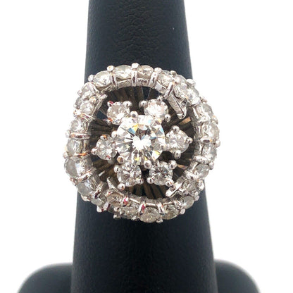Stunning 14K Yellow Gold Diamond Floral Cluster Rose Statement Anniversary Ring