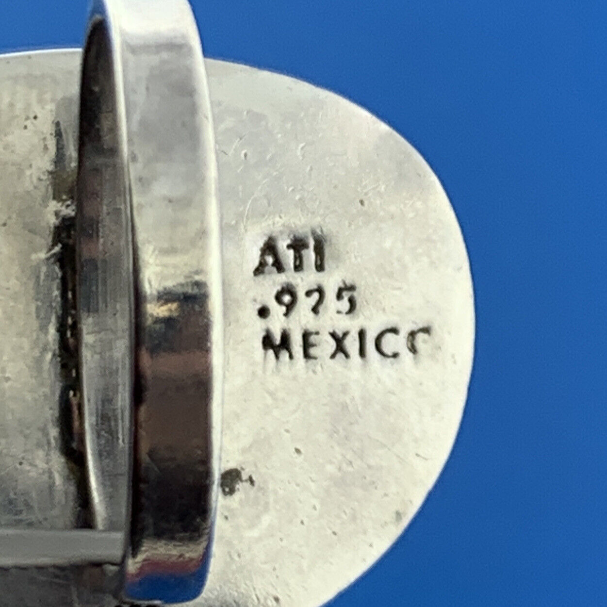 Designer ATI Mexican Sterling Silver 925 Cabochon Turquoise Ring Size 7