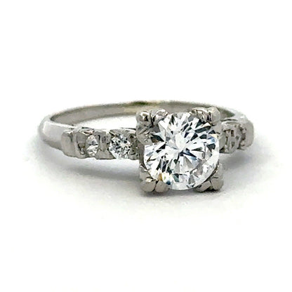 Vintage Platinum Round Cubic Zirconia CZ Solitaire W/Accent Engagement Ring
