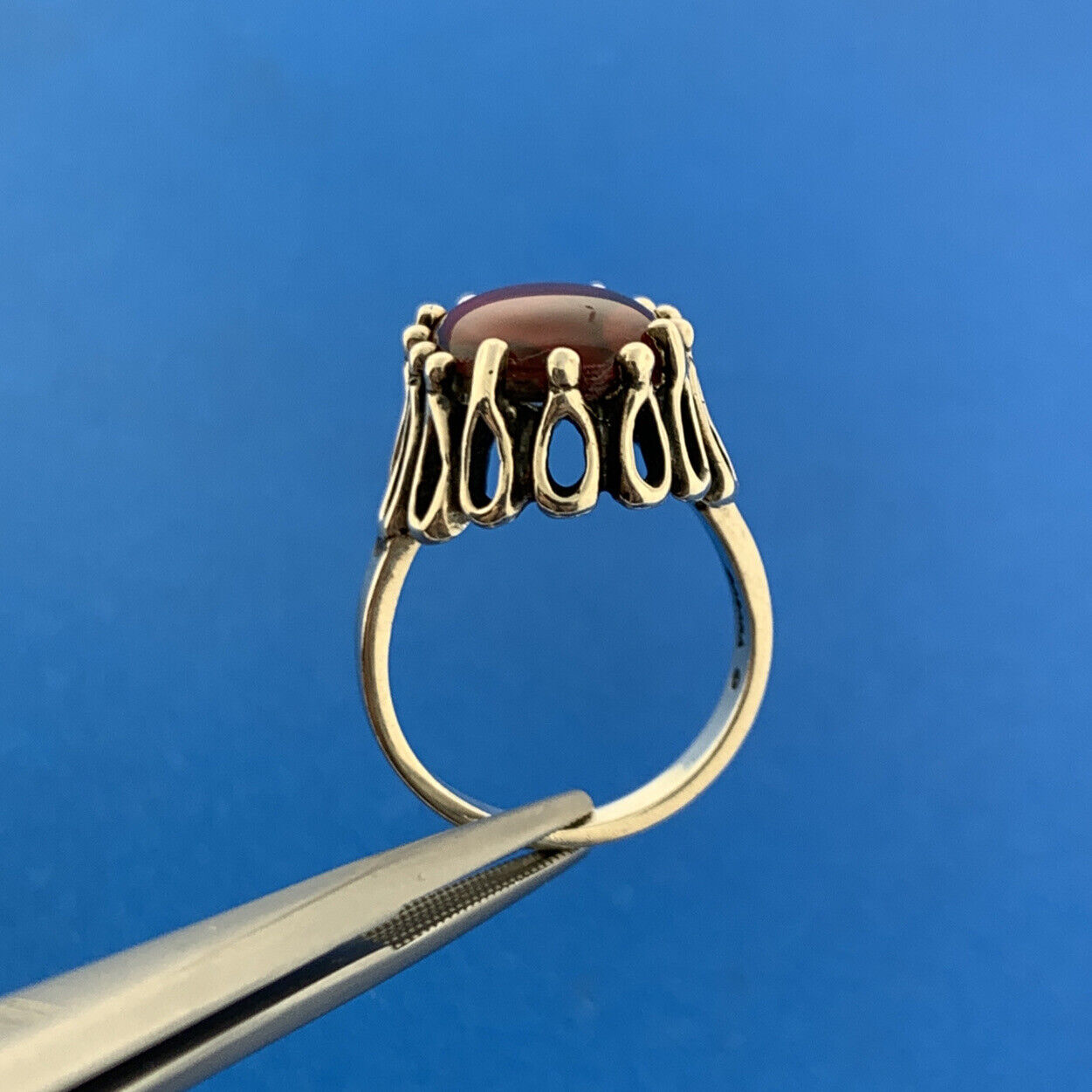 Vintage Kabana 925 Sterling Silver Red Mother Of Pearl Doublet Bead Scroll Ring