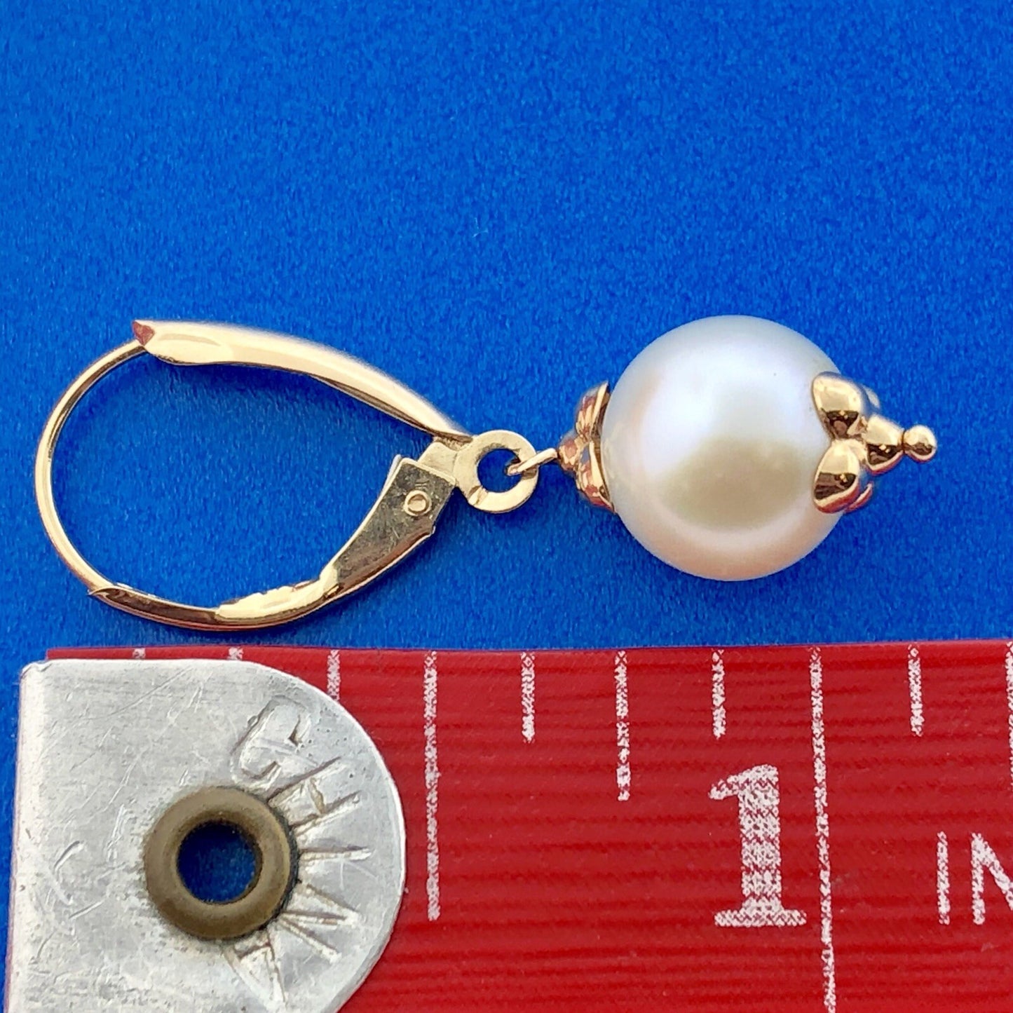 Vintage 14K Yellow Gold Pearl Wedding Birthstone Dangle French Back Earrings