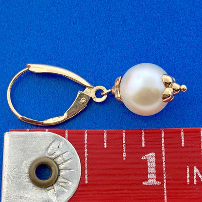 Vintage 14K Yellow Gold Pearl Wedding Birthstone Dangle French Back Earrings