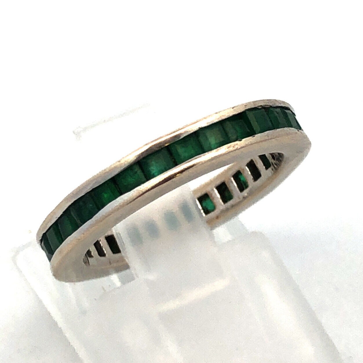 Designer 14K White Gold Princess Channel Set Emerald Eternity Band Ring