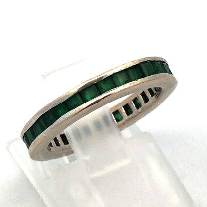 Designer 14K White Gold Princess Channel Set Emerald Eternity Band Ring