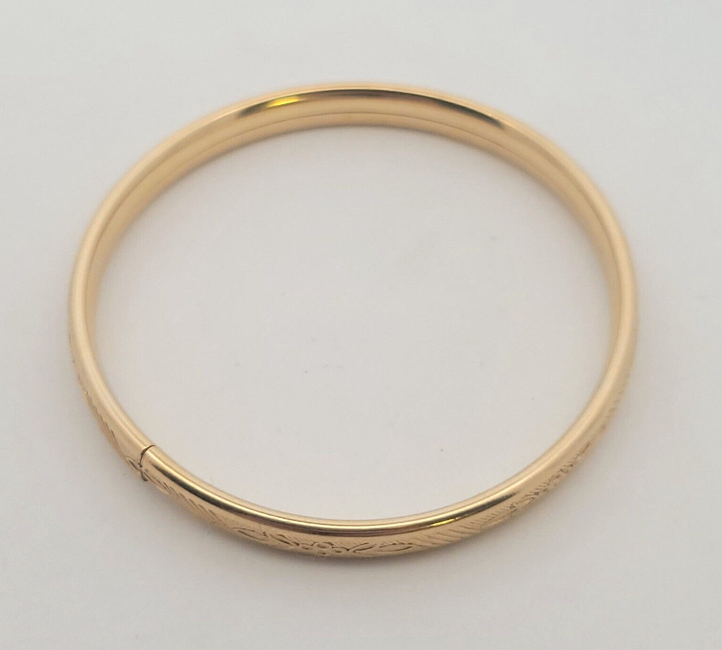 Vintage 12K Yellow Gold Filled Engraved Floral/Stripes Child's Bangle Bracelet