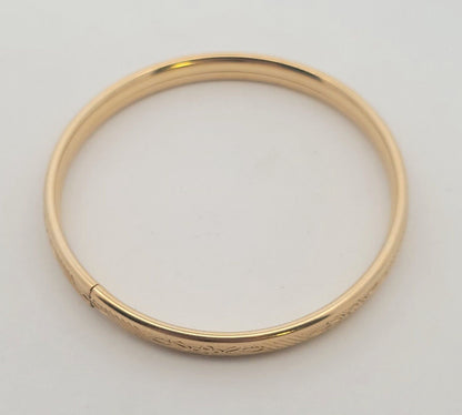Vintage 12K Yellow Gold Filled Engraved Floral/Stripes Child's Bangle Bracelet