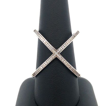 Designer 925 Sterling Silver Cubic Zirconia Criss Cross X Statement Ring