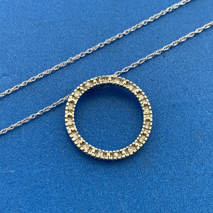 Designer 10K White Gold Diamond Infinity Eternity Circle Anniversary Necklace