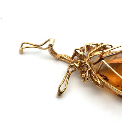 Vintage 14K Yellow Gold Trillion Citrine Diamond Accented Enhancer Pendant