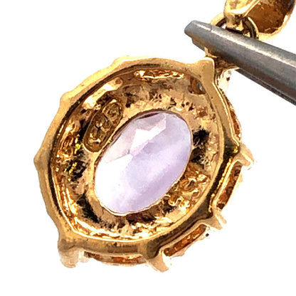 Designer 925 Sterling Silver Vermeil Oval Amethyst Diamond Pendant