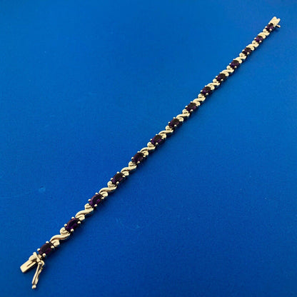 Sterling Silver 925 Oval Amethyst S Link February Anniversary Tennis Bracelet