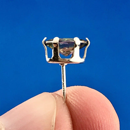 Designer Sterling Silver Oval Mystic Topaz November Anniversary Stud Earrings