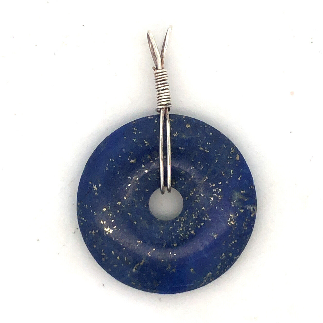 925 Sterling Silver Wire Lapis Lazuli Disc Round Statement Pendant