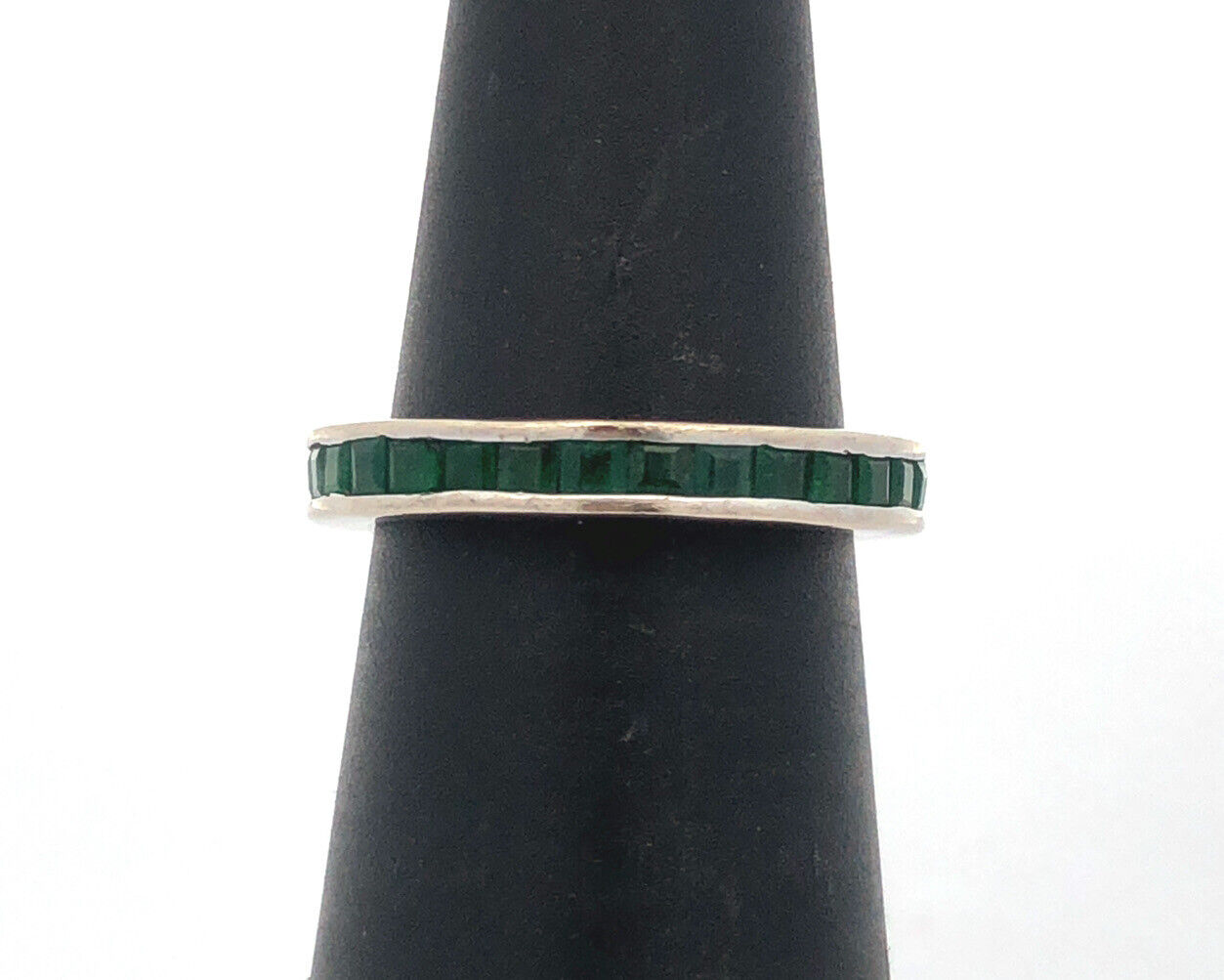 Designer 14K White Gold Princess Channel Set Emerald Eternity Band Ring