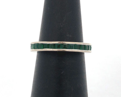 Designer 14K White Gold Princess Channel Set Emerald Eternity Band Ring
