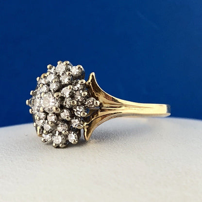 Tru Glo 14K Yellow Gold Diamond Waterfall Cluster Engagement Cocktail Ring