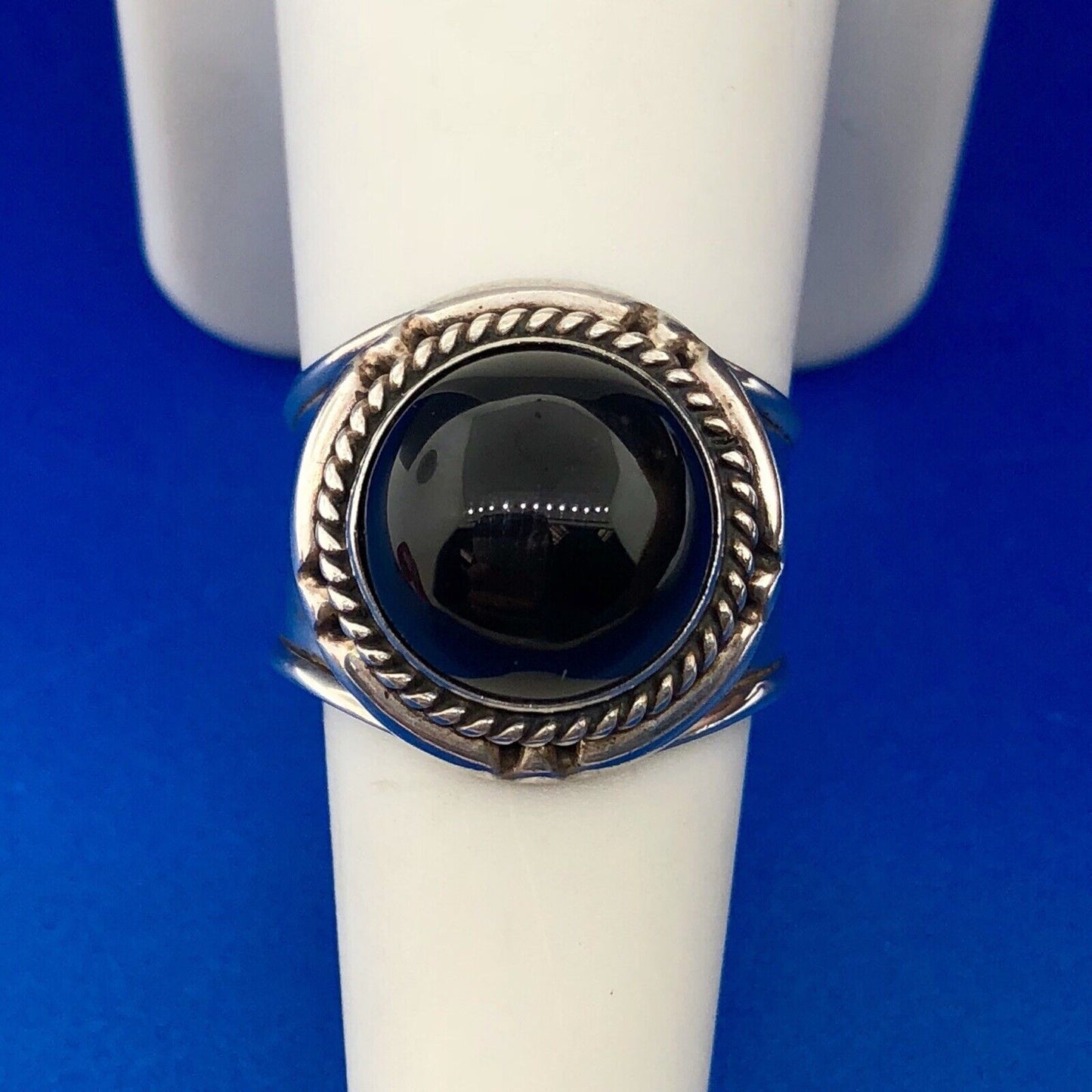 Designer Sterling Silver 925 Black Onyx Concho Style Wide Cigar Band Dome Ring