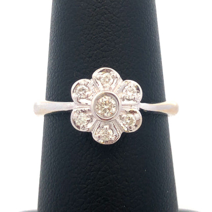 Vintage 14K White Gold Diamond Flower Cluster Sweetheart Promise Engagement Ring