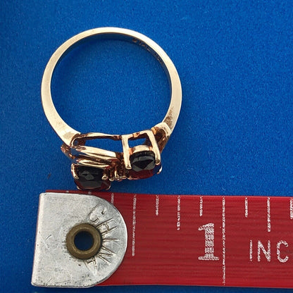 Retro Designer 10K Yellow Gold Garnet Diamond January Anniversary Bypass Ring