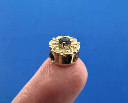 Designer DDH 10K Yellow Gold Sapphire Flower September Slide Bracelet Charm