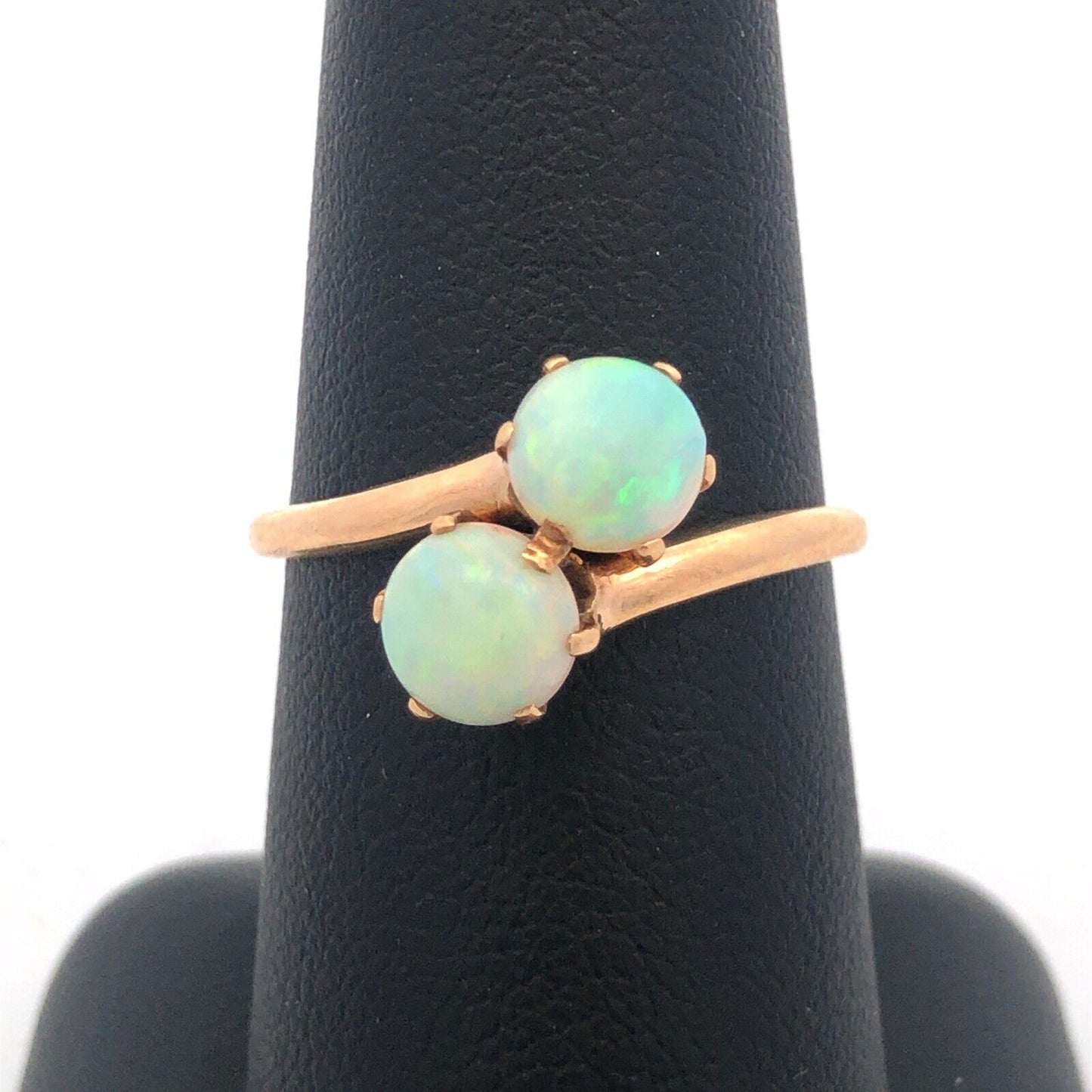 Retro 14K Yellow Gold Fire Opal Duo Bypass October Birthstone Cocktail Ring