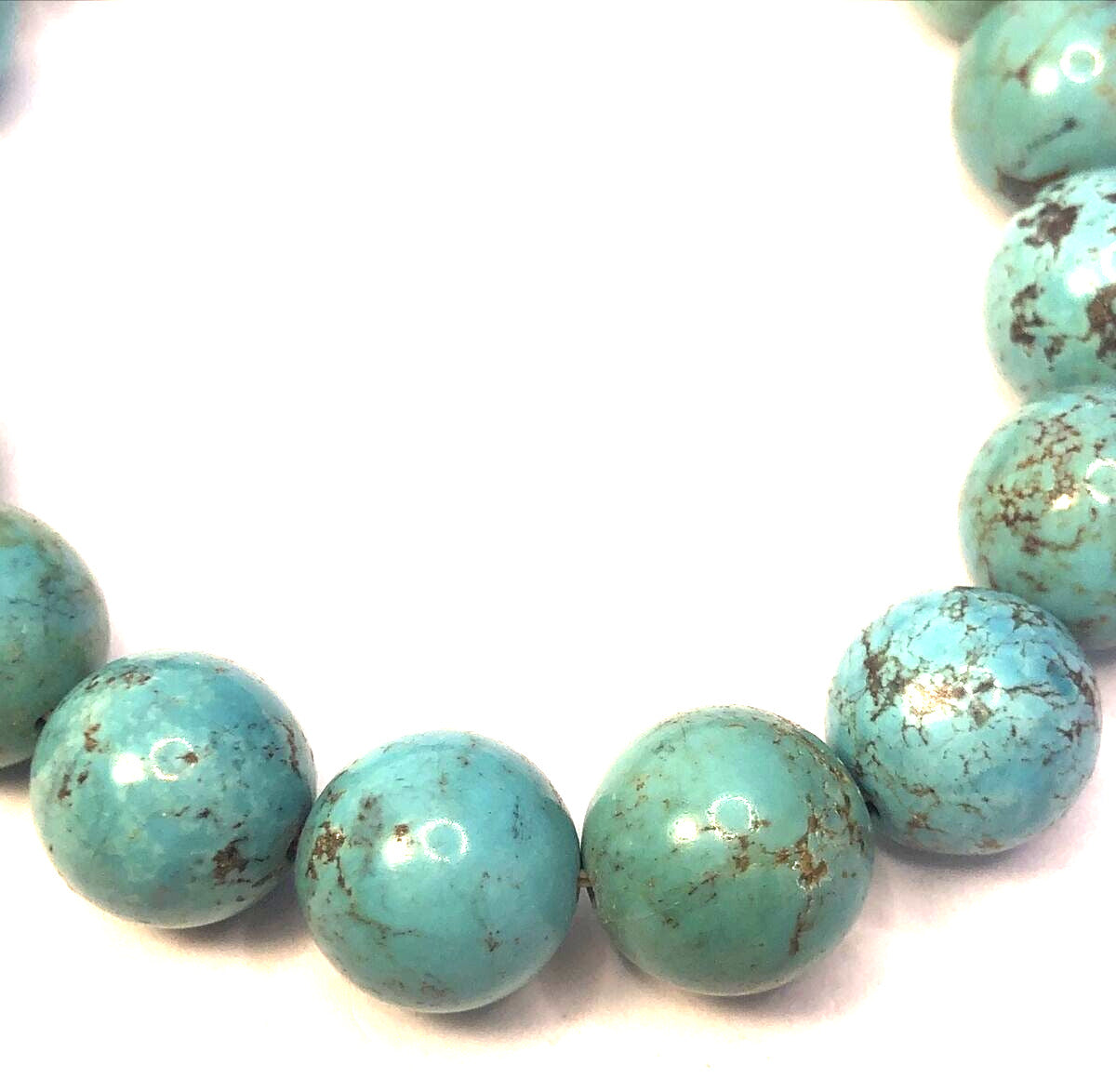 Chunky Blue Turquoise Round Beaded Elastic Bracelet