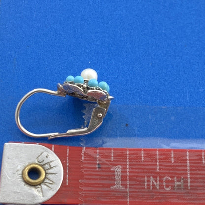 Designer By Simon Sterling Silver Turquoise Pearl Flower Lever Back Earrings