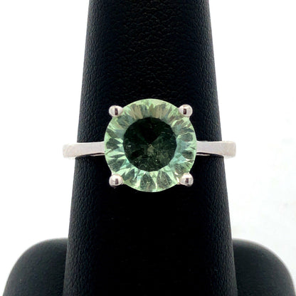 Designer TGGC 925 Sterling Silver Round Green Amethyst Solitaire Ring