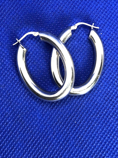 Designer Italy 925 Sterling Silver Large Polished Tubular Oval Hoop Earrings
