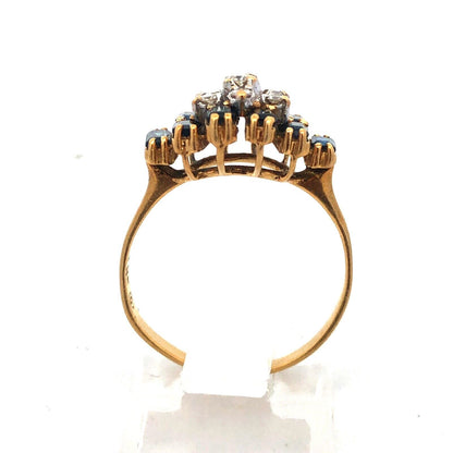 Vintage Estate 18k Yellow Gold Diamond Cluster Sapphire Accent Ring Size 6.25