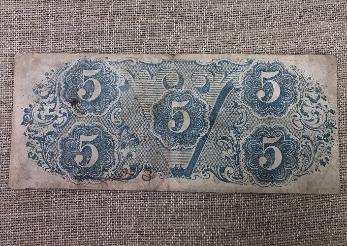 1863 $5 Confederate States of America April 6 Richmond Civil War Era Note T-60