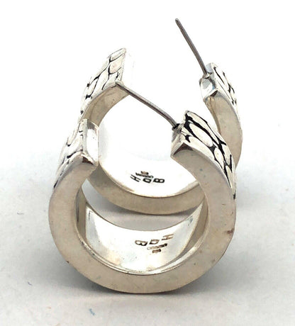 Designer HDB Mexico 925 Sterling Silver Pebbled Cobblestone Wide Hoop Earrings