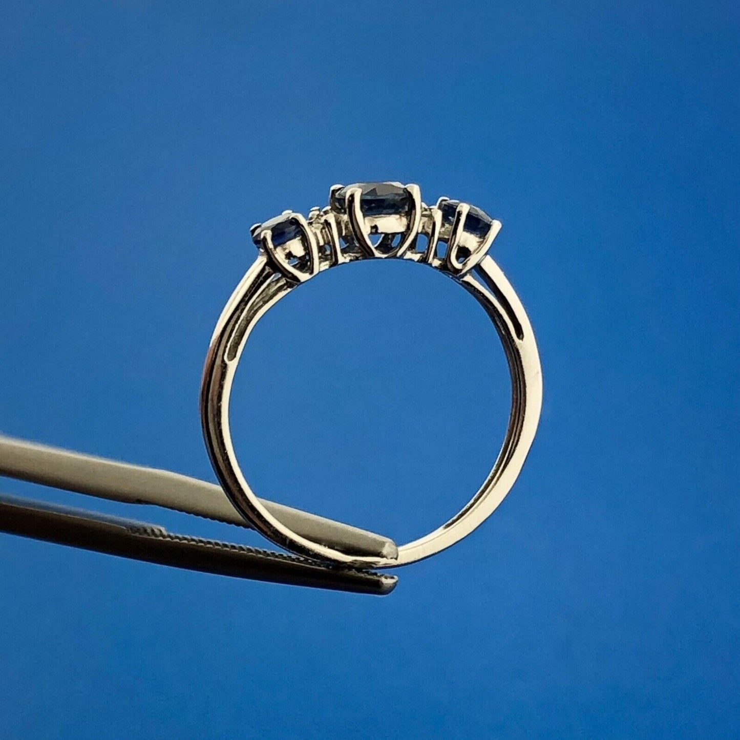 14K White Gold Sapphire Diamond September Anniversary Occasion Stackable Ring