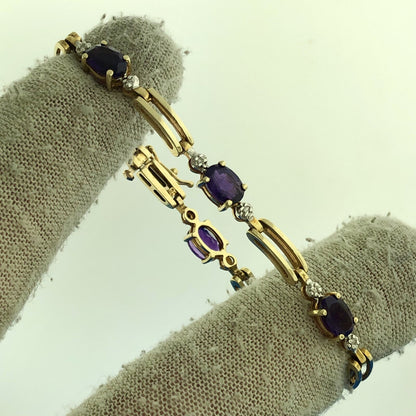 Gorgeous 10k Yellow Gold Oval Cut Purple Amethyst Diamond 6" Tennis Bracelet