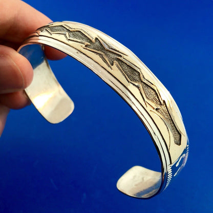 Vintage TA Begay Navajo Sterling Silver 12 Gold Filled Storyteller Cuff Bracelet
