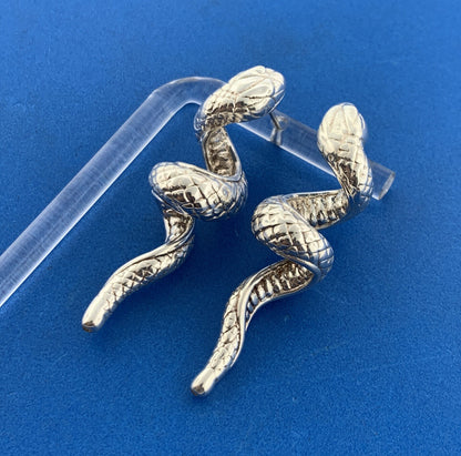Stunning Sterling Silver 925 Spiral Snake Serpent Stud Earrings