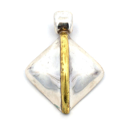 Vintage Taxco Mexico Laton 925 Sterling Silver Brass Square Statement Pendant