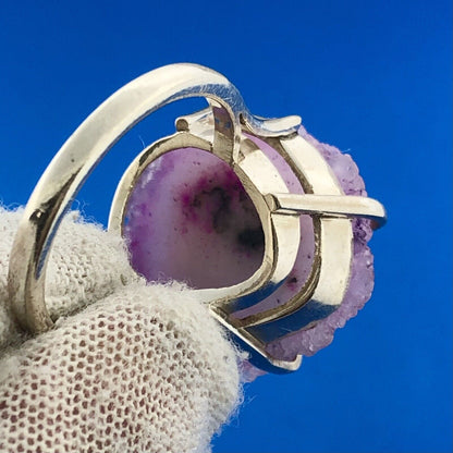 Retro 925 Sterling Silver Purple Fuschia Pink White Druzy Quartz Statement Ring