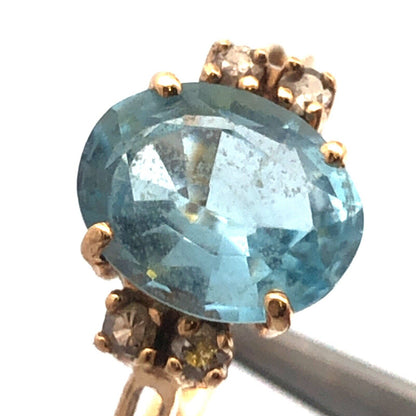 Elegant 14K Yellow Gold Blue Topaz Diamond Cocktail December Anniversary Ring