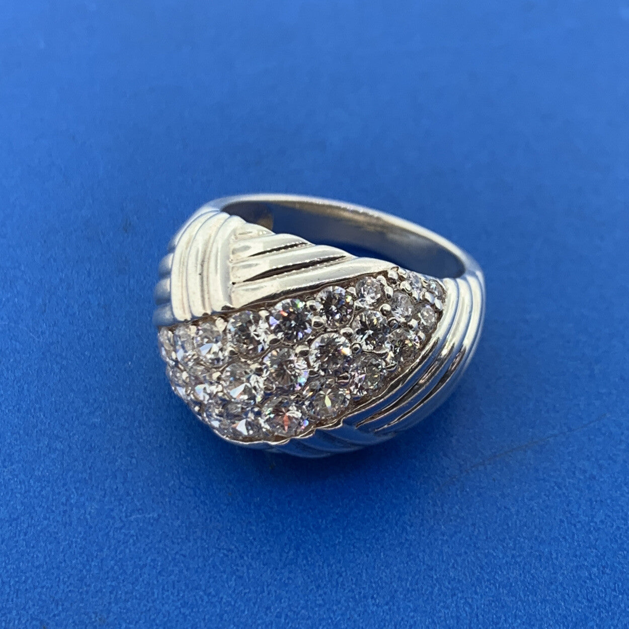 Designer Sterling Silver 925 Cubic Zirconia Tapered Statement Dome Ring