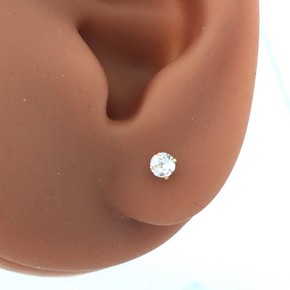 Designer 14K Yellow Gold Round Cubic Zirconia Everyday Starter Stud Earrings