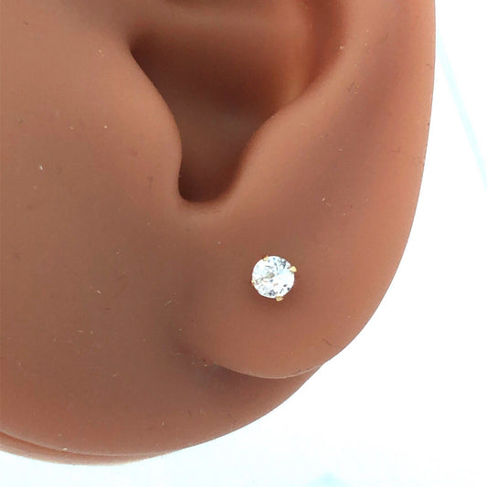 Designer 14K Yellow Gold Round Cubic Zirconia Everyday Starter Stud Earrings