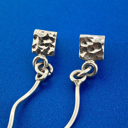 Stunning Sterling Silver 925 Textured Square Mexico Dangle Earrings