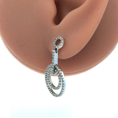 14k White Gold Pave Diamond Circle Drop Earrings