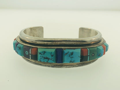 Native American 925 Sterling Silver Turquoise Multi Gem Cuff Bracelet Ronnie